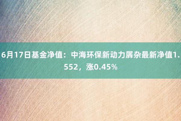 6月17日基金净值：中海环保新动力羼杂最新净值1.552，涨0.45%