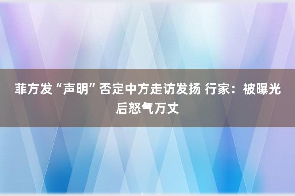 菲方发“声明”否定中方走访发扬 行家：被曝光后怒气万丈