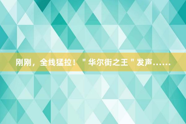 刚刚，全线猛拉！＂华尔街之王＂发声……