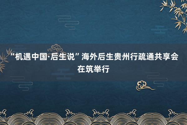 “机遇中国·后生说”海外后生贵州行疏通共享会在筑举行