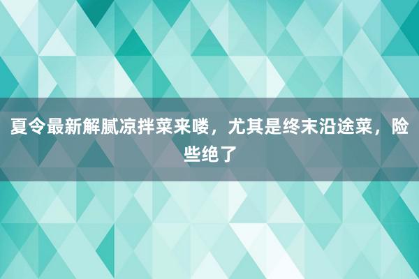 夏令最新解腻凉拌菜来喽，尤其是终末沿途菜，险些绝了